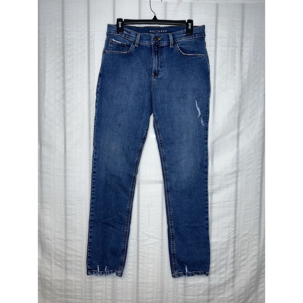 Mott & Bow Boyfriend Jeans Womens 29x30 Dark Blue Distressed Stretch Mid Rise